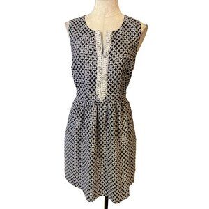 Crown & Ivy Dress Navy Blue White 16 Print A Line Cotton Lined Stretch Washable